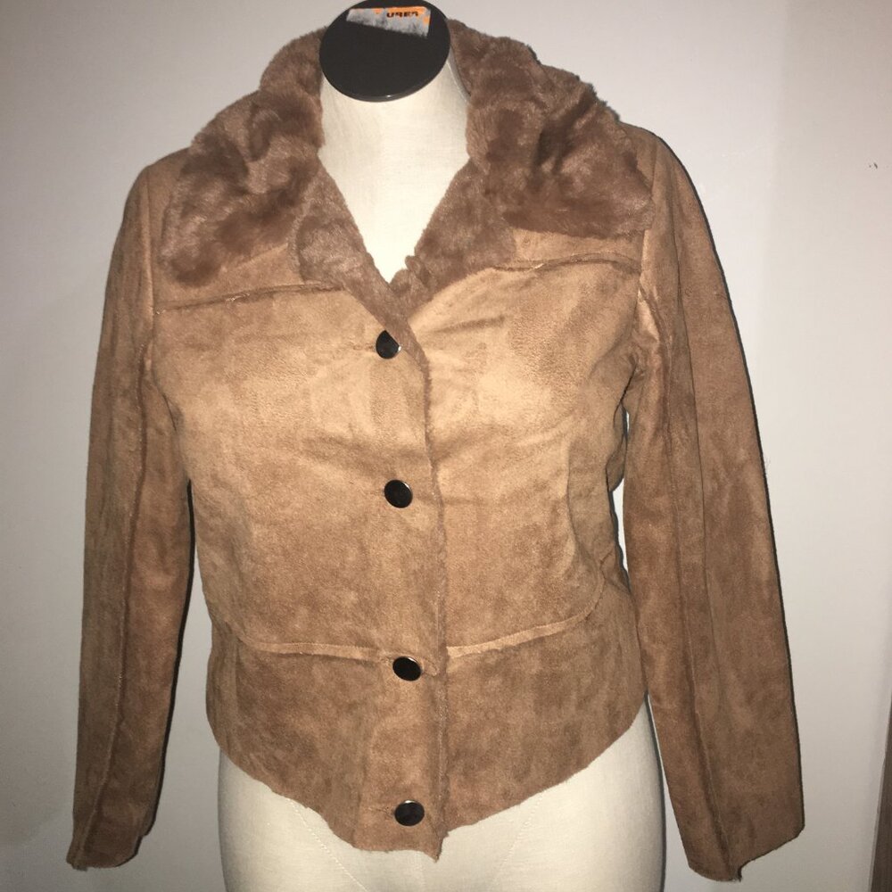 Jade and Ivory Faux Suede Jacket with Fur Trim Size Various Sizes NWT
